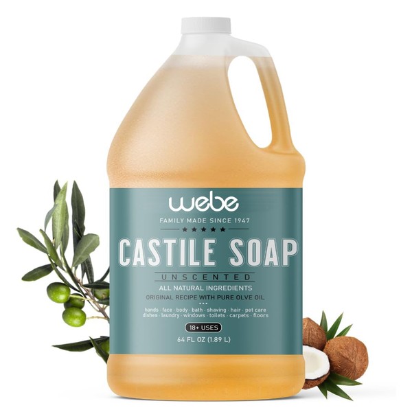WEBE Pure Unscented Castile Liquid Soap Refill, 64 Ounce |