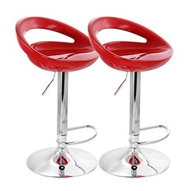 Elama Modern 2 Piece Retro Adjustable Bar Stool in Red with Chrome Base (ELM02-806RED)