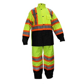 New York Hi-Viz Workwear RK Safety RW-CLA3-TLM55 Class 3 Rain suit, Jacket, Pants High Visibility Reflective Black Bottom with X Pattern (Set of 3, 5XL)