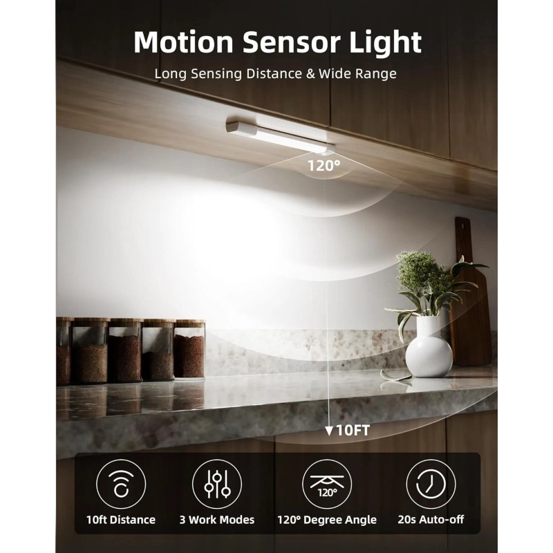 Smart Magnetic Under Cabinet Lighting with Rechargeable Motion Sensor –