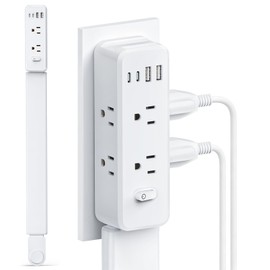 Outlet Extender Stick, 360° Rotating Wall Outlet Expander with 22-35" Extendable Base, 10-in-1 Power Strip Stick with 6 AC Outlets, 4 USB Ports (2 USB-C), Flat Plug for Behind Couch, Home, Office