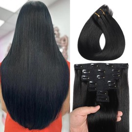 Clip In Hair Extensions Real Human Hair 18 Inch 120g 7Pcs Human Hair Extensions Clip Ins With 16 Clips Natural Black Soft Remy Human Hair Clip In Extensions