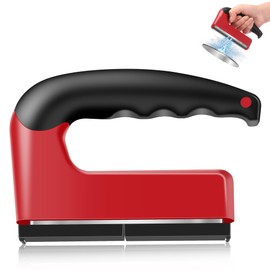 100 Lb Magnet with Handle, Powerful Magnetic Pickup Tool with Rubber Ergonomic Handle, Heavy Duty Magnets for Lifting Metal Objects, Iron Plates, Doors (Red with 2 Magnetic Shields)