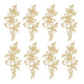 MIRKUZI Lace Trims 8 Pieces Leaf Flower Appliques, Golden Lace Embroidery Appliques, Dress Sewing Decorations, Polyester Decorative Accessories Fabric, DIY Craft Patches (Gold)
