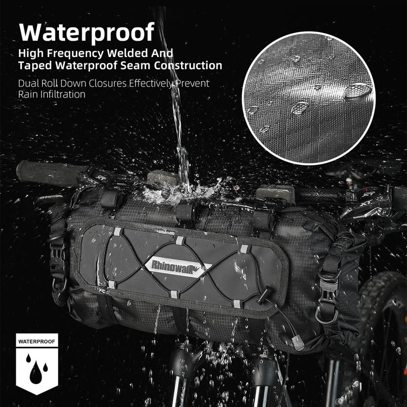 Rhinowalk Bicycle Handlebar Bag Waterproof 12L - Roll-Top Drybag with