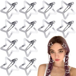 Joez Wonderful 12 Pcs Star Hair Clips, 1.57''/4cm Metal Snap Hair Clips, Cute Star Clips Hair Barrettes, Non-Slip Fashion Hair Accessories for Women (Silver)
