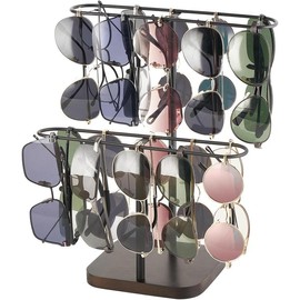 Sunglasses Organizer Glasses Holder Stand for 24 Pairs of Eyewear, 2 Tier Sunglass Storage Eyeglasses Display Rack Metal Frame with  Base for Table Desk Countertop Dresser Bedroom, Black - Color: Black