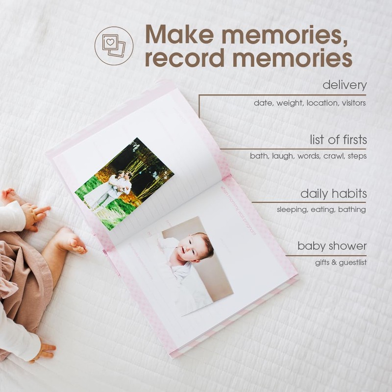 Pearhead Chevron Baby Memory Book with Clean Touch Ink Pad