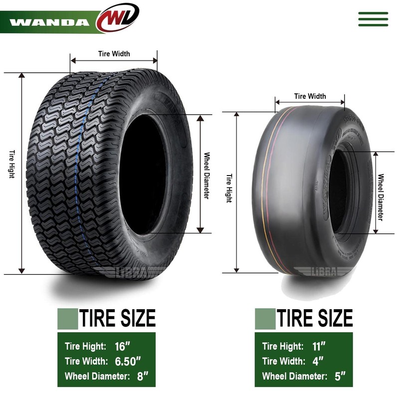 WANDA Set 4 Zero-Turn Lawn Mower Turf Tires 11x4-5 Front