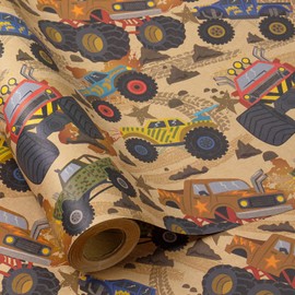 RUSPEPA Monster Truck Wrapping Paper for Boys Kids, Mini Roll, Gift Wrap with Monster Truck Patterns, Kraft Paper Great for Birthday Gifts, Themed Party and Holiday, 17 Inches x 9.8 Feet