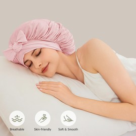 100% Mulberry Silk Bonnet for Sleeping for Women, 22 Momme Grade-6A Silk Bonnet, Silk Hair Wrap for Curly Hair, Single-Layer Silk Sleep Cap with Soft Long Elastic Bands(1PCS,Pink)