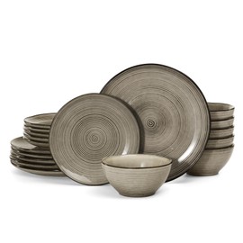 famiware Tempus Plates and Bowls Sets for 6, 18 Pieces Stoneware Dinnerware Sets, Dishes Set, Reactive Glaze Dishware Sets, Dishwasher & Microwave Safe - Castle Wall