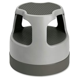 Cramer Scooter Stool, Round, 2-Step, 15", Step and Lock Wheels, 300 lb Capacity, Gray