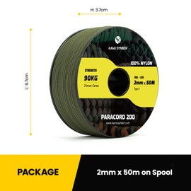 Kamu Synber Paracord 2mm 3 Strands 50M 100% Nylon Rope Type I Parachute Cord for Craft, Outdoor, DIY, Camping | Support 90kg | Army Green
