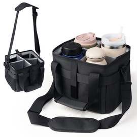 4 Cup Drink Carrier,Water Bottle Holder with Strap & Adjustable Dividers,Reusable Water Bottle Bag for Travel and Coffee Delivery,Fits Full Size Tumblers and Cup,Upgraded Dual-Buckle Secure Strap