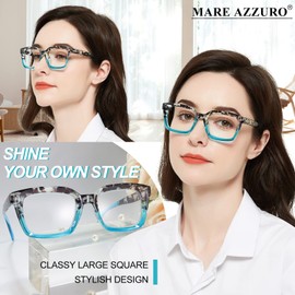 MARE AZZURO Large Reading Glasses Women Retro Square Readers 1.00 1.25 1.50 1.75 2.00 2.25 2.50 2.75 3.00 3.50 4.00 5.00 6.00 (Black+blue, 2.25)