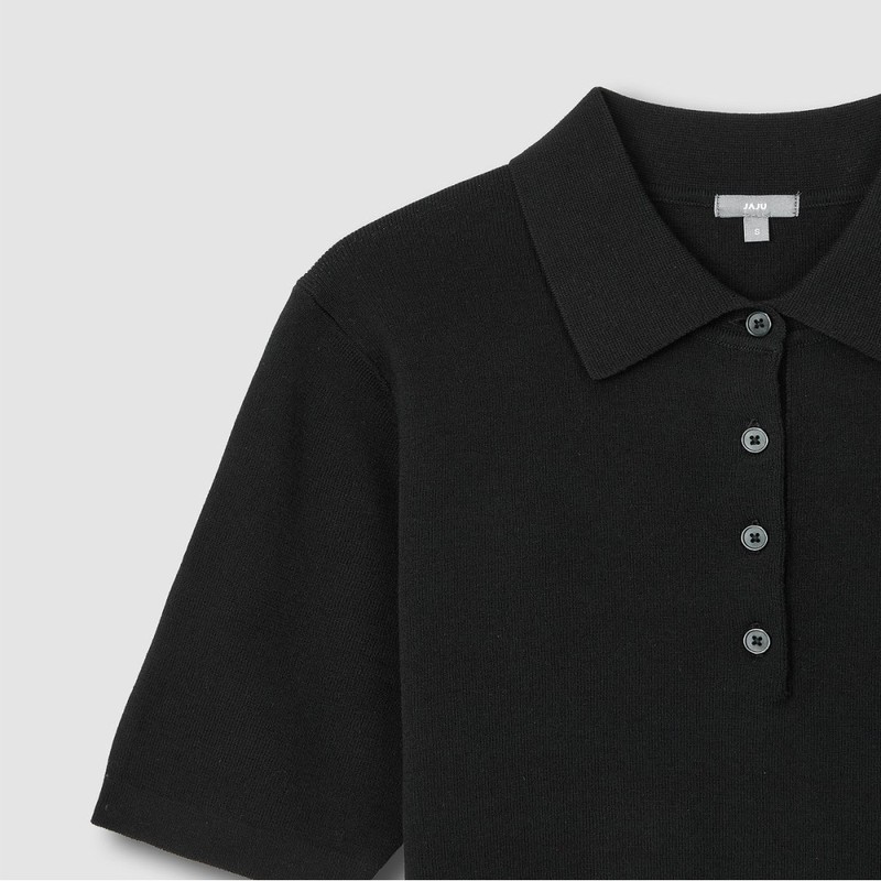 JAJU [JAJU] Women's Lecture Collar Short-Sleeve Knit_Black