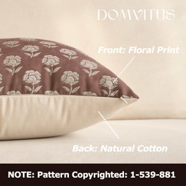 DOMVITUS Floral Pillow Covers 20x20 Throw Pillow Covers Decorative Farmhouse Block Floral Print Vintage Pillow Cover for Living Room Couch Bed, Brown, 1PC