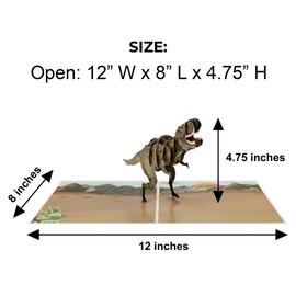 iGifts And Cards Dinosaur T-Rex Pop-Up Greeting Card – T-Rex 3D Surprise, Birthday, Fun Day, Just Because, For Kids & Dino Fans, 6” x 8” with Envelope & Notecard