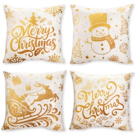 Kesote 4 Pack Christmas Cushion Covers Square Throw Pillow Case with Gold Patterns Christmas Decorations for Bedroom Car Sofa - 18 x 18 inches