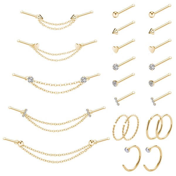 Kiethleasa 20G Nose Ring Nose Piercing Chain Stainless Steel Across