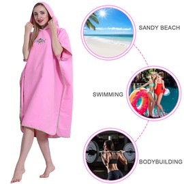 QKTYB Hooded Wrap Robe Poncho Towel Quick Dry Lightweight Wrap Towel Microfiber Surf Poncho Universal Size for Men Women Adults Swimming (Pink)