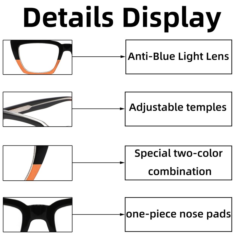 3 Pack Oversized Reading Glasses for Women Blue Light Blocking