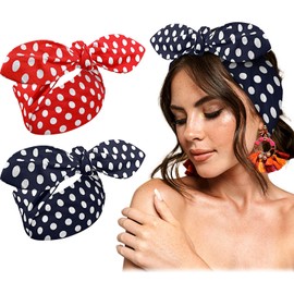 Canlierr 2 Pack Polka Dot Headbands Retro Plaid Christmas Bandana Hair Accessories for Women Men Christmas(Dot)