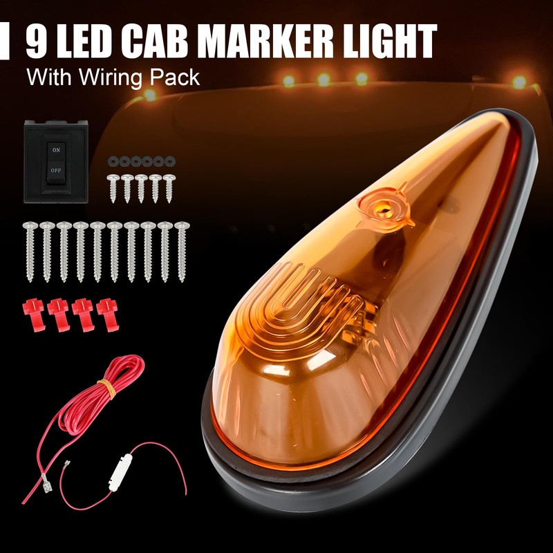 FSBCGT 5Pcs Amber Teardrop Cab Light 9LED Cab Marker Light