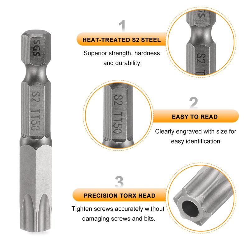 sourcing map TT50 Security Torx Head Screwdriver Bit 2" (50mm)
