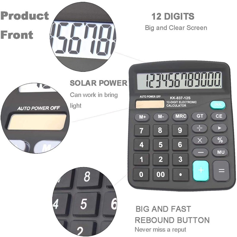 Calculators for Desk, BESTWYA 12-Digit Dual Power Handheld Desktop Calculator