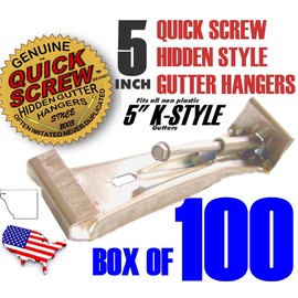 Quick Screw 5" 100 Pack Premium Hidden Rain Gutter Bracket Hook Hangers with Screw Clip Style