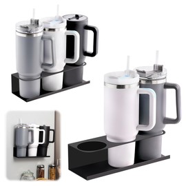 2 Pack Magnetic Cup Holder for Refrigerator, 30 40 oz Tumbler Water Bottle Organizer, Magnetic Fridge Organizer Racks for Kitchen