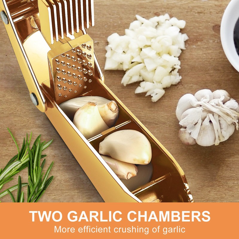 Garlic press and slicer 2 in 1,Effortlessly Crush, Slice, and