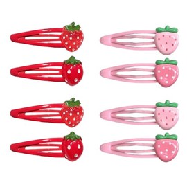 8Pcs Strawberry Hair Clips for Baby Girls,Strawberry Accessories Pink Red Metal Snap Hair Clips Fruit Hairclips Barrettes Cute Hairpins for Little Girls Toddlers Kids and Teens Gifts