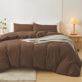 XINMIANFANG 100% Washed Cotton 3 Pieces Duvet Cover Set Linen Touch Natural Wrinkle Comfortable Breathable Durable (Full, Cocoa Brown)