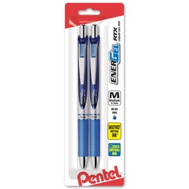 Pentel EnerGel Deluxe RTX Retractable Liquid Gel Pen, 0.7mm, Metal Tip, Blue Ink, 2 Pack (BL77BP2C)