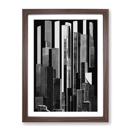 Monochrome City Skyline Abstract No.4 Framed Print for Living Room Bedroom Home Office Décor, Wall Art Picture Ready to Hang, Walnut A4 Frame (34 x 25 cm)
