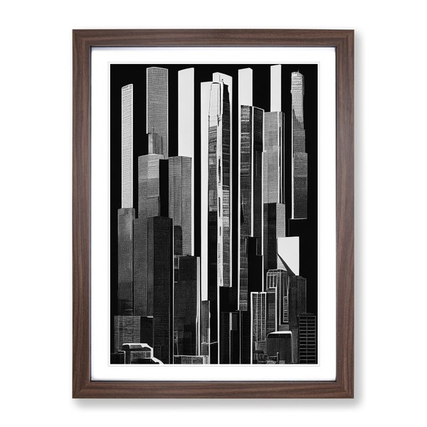 Monochrome City Skyline Abstract No.4 Framed Print for Living Room
