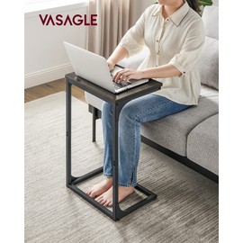 VASAGLE C-Shaped End Table, Side Table for Sofa, Couch Table with Metal Frame, Small TV Tray Table for Living Room, Bedroom, Ebonized Oak Finish and Black