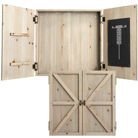 Colingmill Barn Style Dart Board Cabinet Only Barnwood Dartboard Case Cabinet Only with Doors Dart Scoreboard Two Built-in Dart Holders, Dartboard Not Included