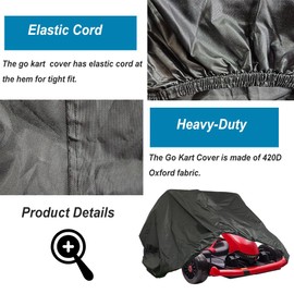 QYMOTO 2-seater Go Kart Cover,Cokeman KT196 Go Kart Storage Cover All weather Protection,Heavy Duty 420D,Outdoor Waterproof Windproof Black for Coleman,Baja,TrailMaster,Mudhead Size 67" Lx 45"Wx 47" H