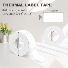 WANSTE 4Rolls 840PCS Small White Stickers,14 x 30mm (0.55"x 1.18") Thermal Label Tape,Compatible with D30 Portable Printer,Great for Retail, Manufacturing and Entertainment Industries