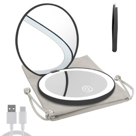 Milishow Compact Mirror with LED Light,1x/10x Magnifying Rechargeable Mirror,3.5in, Dimmable Travel Mirror for Purse,Pocket,Handheld 2-Sided Makeup Mirror
