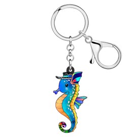 LONYOO Acrylic Anime Seahorse Keyring Summer Ocean Gifts for Women Girls Charms Handbag Car Key Ring, Blue 146