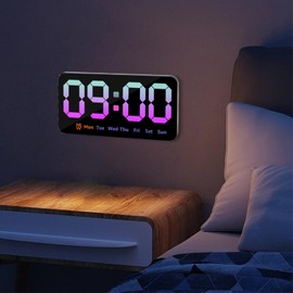 Digital Wall Clock 8.5 Inch Large Display LED Alarm Clock with Date Week Temperature Alarm 3 Levels Brightness Adjustable Wall Clock for Living Room Bedroom Classroom Kitchen Office (Pink)
