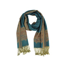 Paskmlna Border Pattern Double Layered Reversible Woven Pashmina Shawl Scarf Wrap Stole (#05teal)