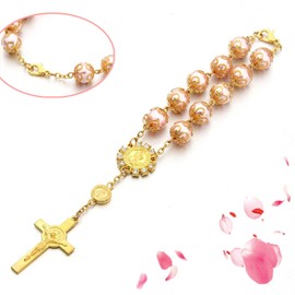 Christening Rosaries, Mini Rosary, Cross Christian Bracelet, Exquisite and Beautiful, for Birthday, Prom, Christening, Party (Pink)