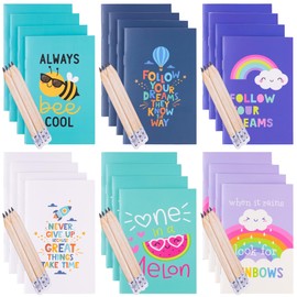 evelay Pack of 24 Mini Ruled A7 Notebooks with Pencils for Kids Party Bag Fillers Rewards Gifts Classroom Prizes Colourful Notepad & Pencil Set