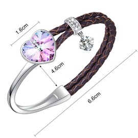 SUE'S SECRET Purple Pink Heart Crystal Leather Bangle Bracelet Unique Gift for Mom Anniversary Valentine's Day for Women Birthday Christmas Mother's Day